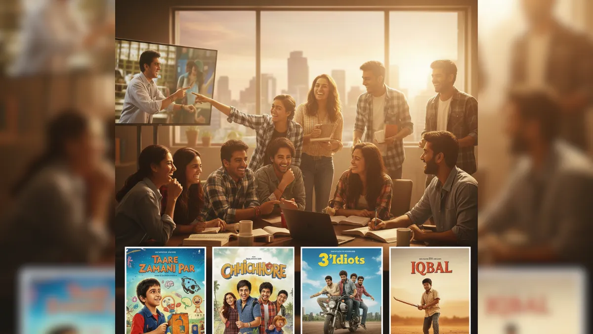 Students watching inspirational Bollywood movies together